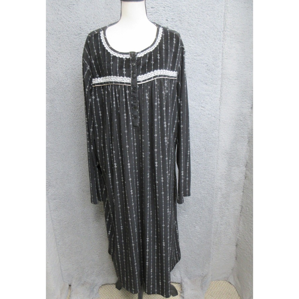 Secret Treasures Chemise Cottagecore Nightgown Womens 2X Black Fleece Lace Cozy